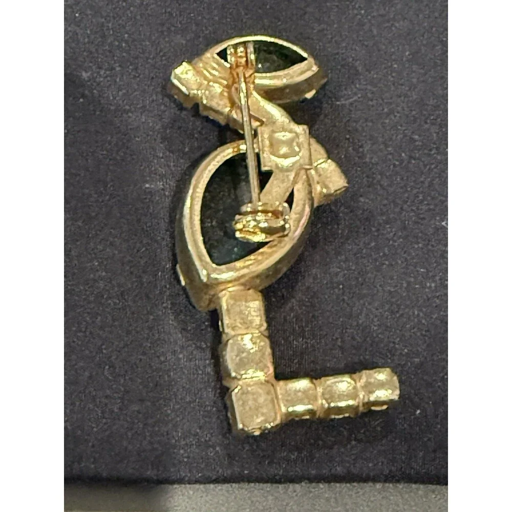 Vintage Style Rhinestone Flamingo Brooch Pin Green Gold Blue